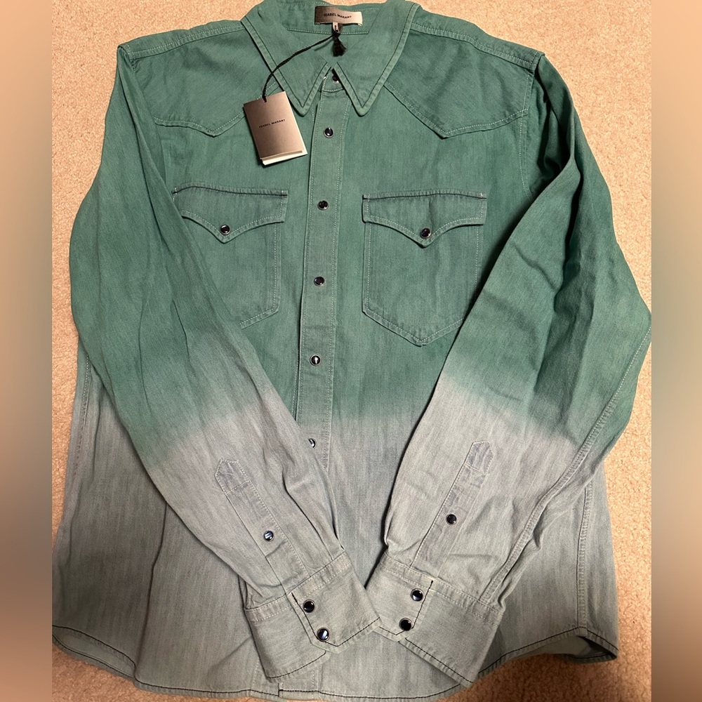 Isabel Marant Size Large Ombré Green western shirt